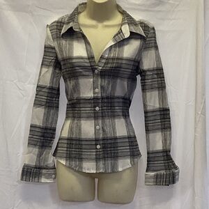 Christopher&Banks White And Black Button Up Paid Top